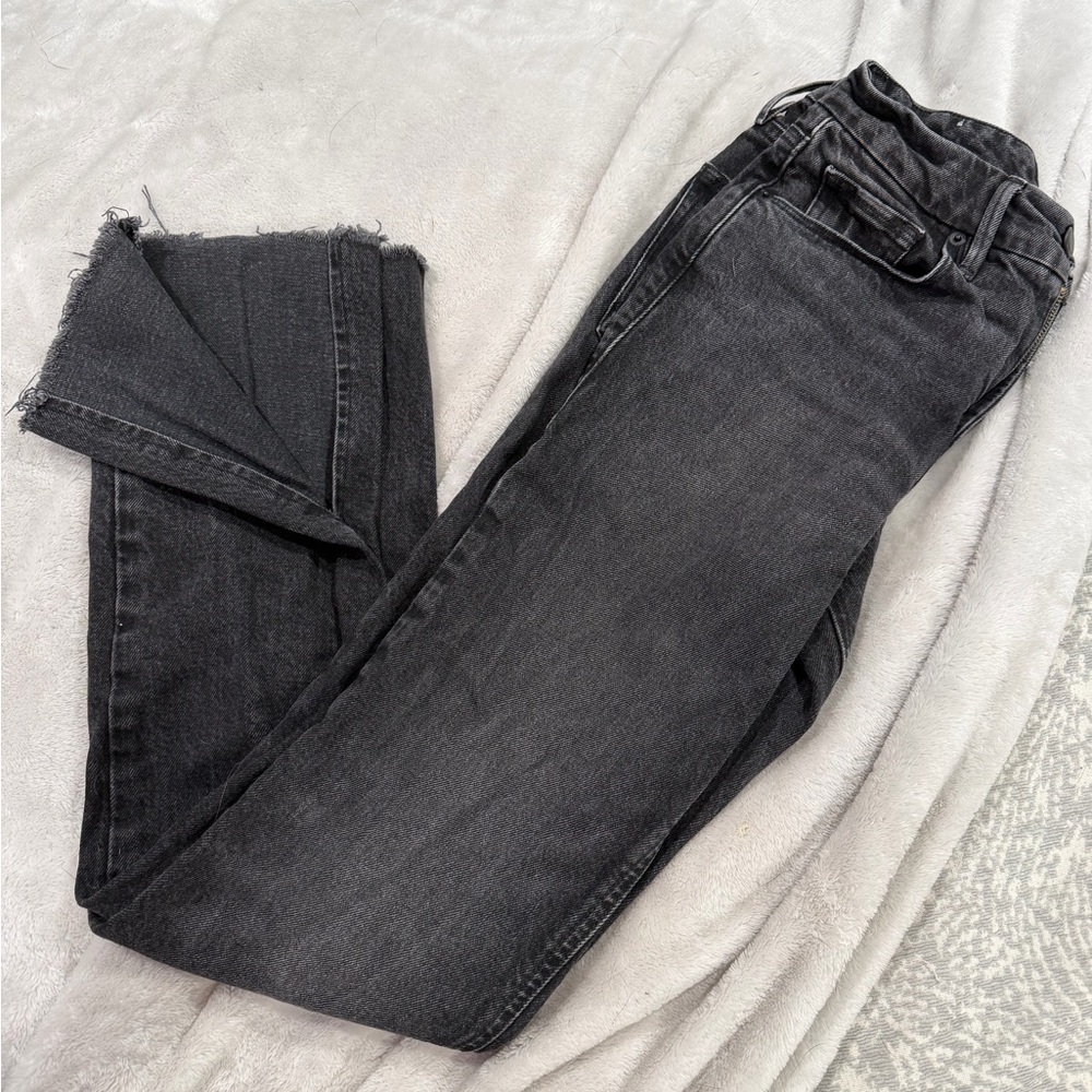 Good American Distressed Black Ankle Jeans
